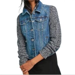 Anthropologie Blue Denim Jacket with Gray Sleeves